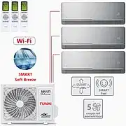 Мульти-сплит-система Funai серии ORIGAMI KODO RAM-I-3OK80HP.01/U + 3 внутренних блока серии KAGAMI (9+9+9) серый, серебряный