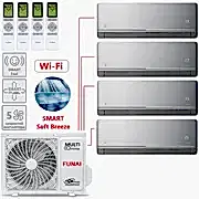 Мульти-сплит-система Funai серии ORIGAMI KODO RAM-I-4OK105HP.01/U + 4 внутренних блока серии KAGAMI (9+9+9+9) серый, серебряный